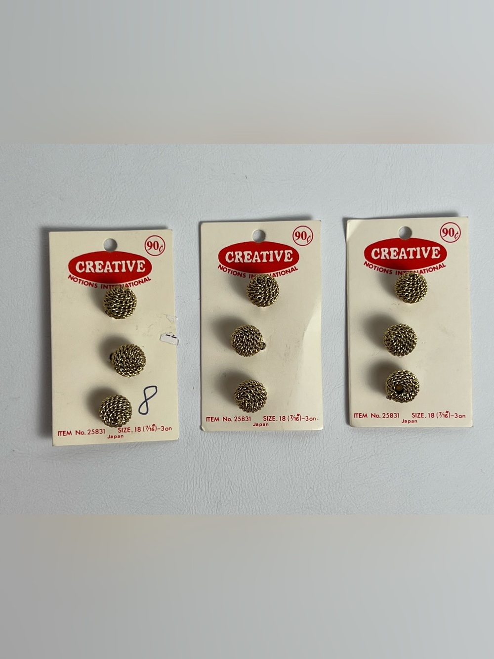 Lot of 3 VTG Creative Notions Metal Domed Spiral Chain Buttons 25831 Japan
